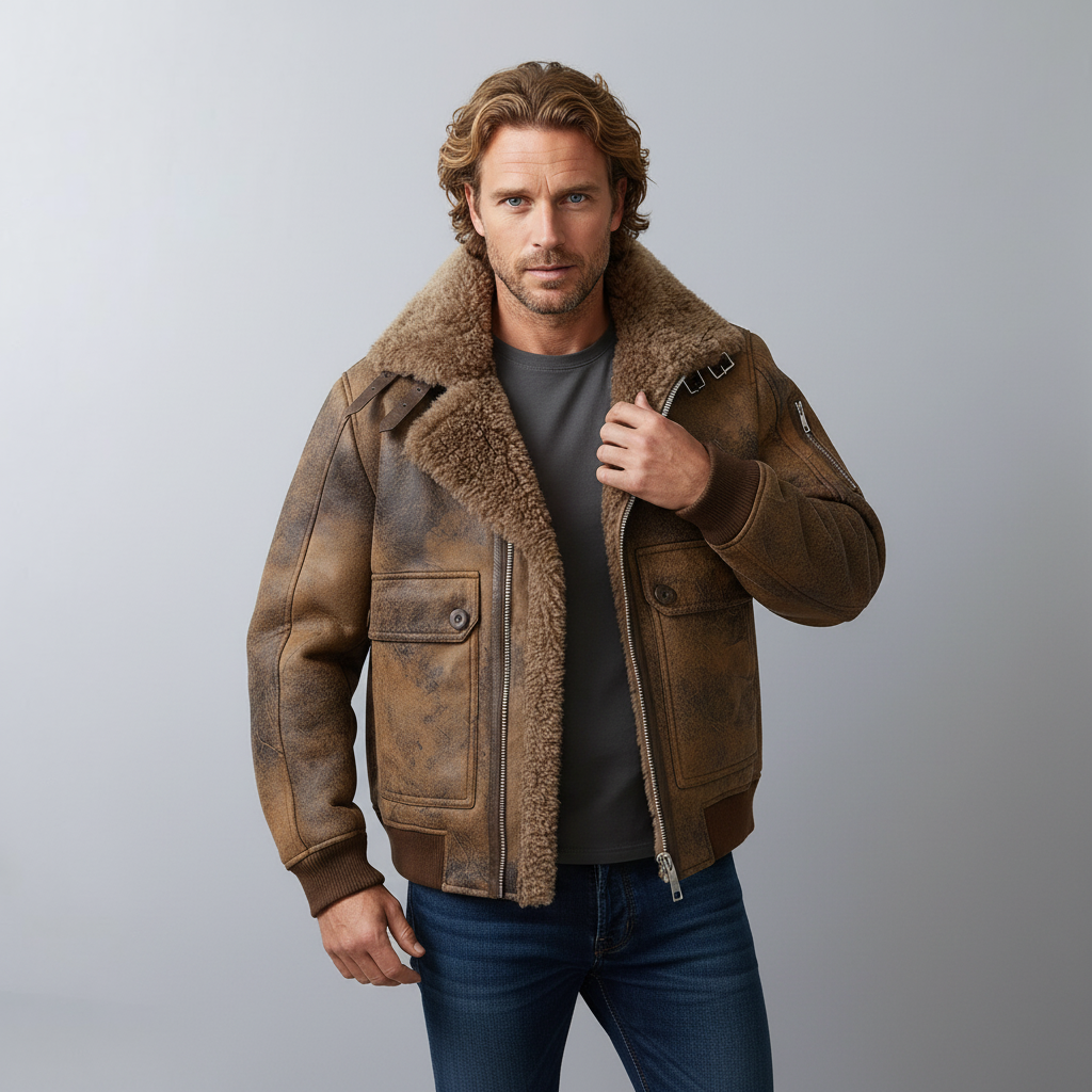 Men's Aviator Jacket Zip-Up Collared Classic Style Casual Everyday