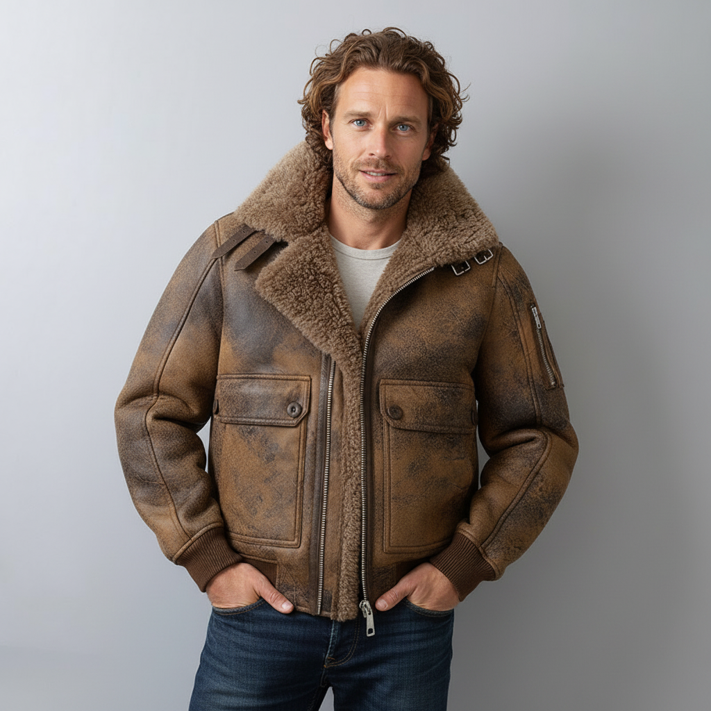 Men's Aviator Jacket Zip-Up Collared Classic Style Casual Everyday