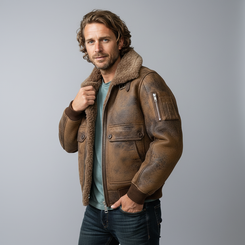 Men's Aviator Jacket Zip-Up Collared Classic Style Casual Everyday
