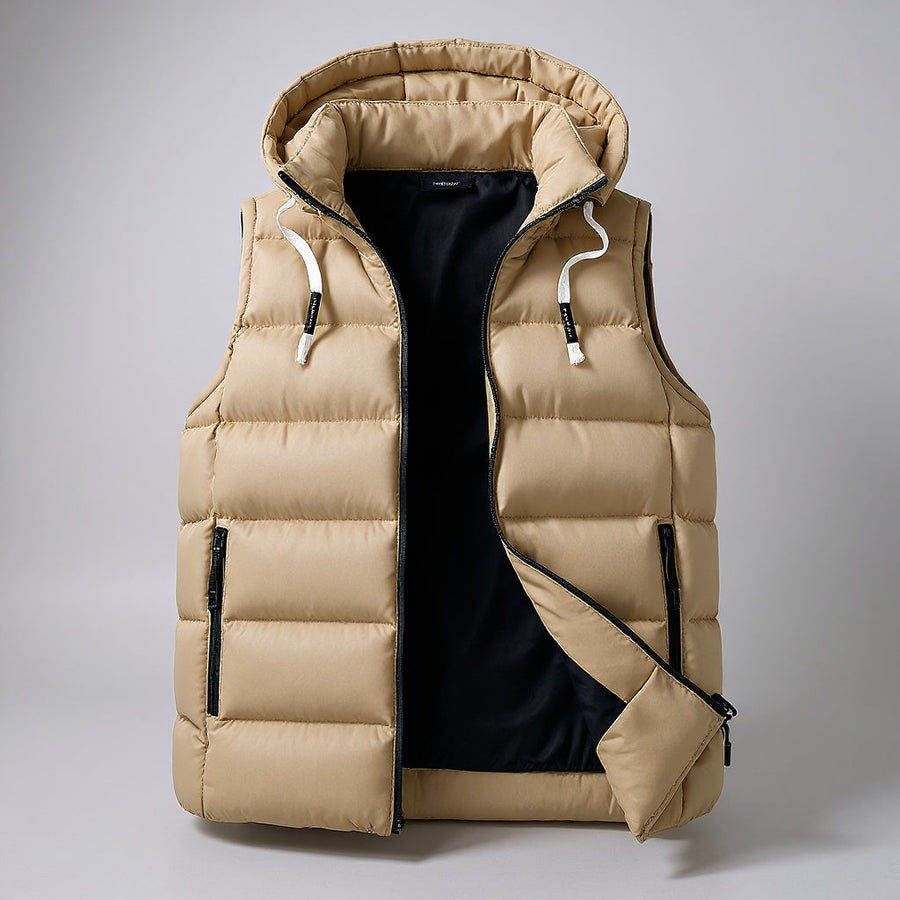 Men's Hooded Vest Insulated Zip-Up Casual Layering Outdoor Adventure