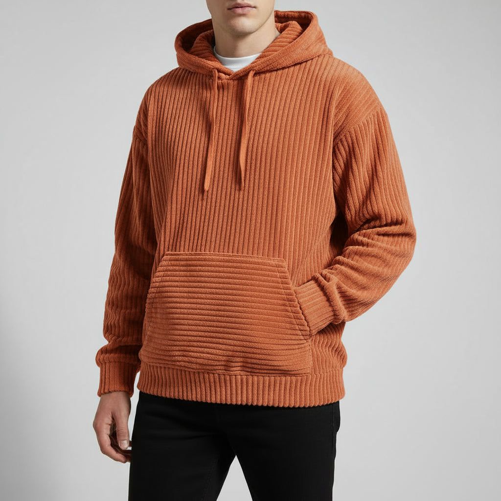 Men's Casual Corduroy Hoodie Relaxed Fit Long Sleeve Classic Everyday Wear