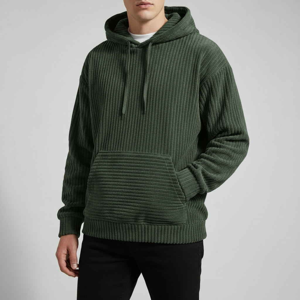 Men's Casual Corduroy Hoodie Relaxed Fit Long Sleeve Classic Everyday Wear