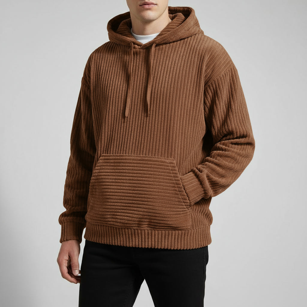 Men's Casual Corduroy Hoodie Relaxed Fit Long Sleeve Classic Everyday Wear