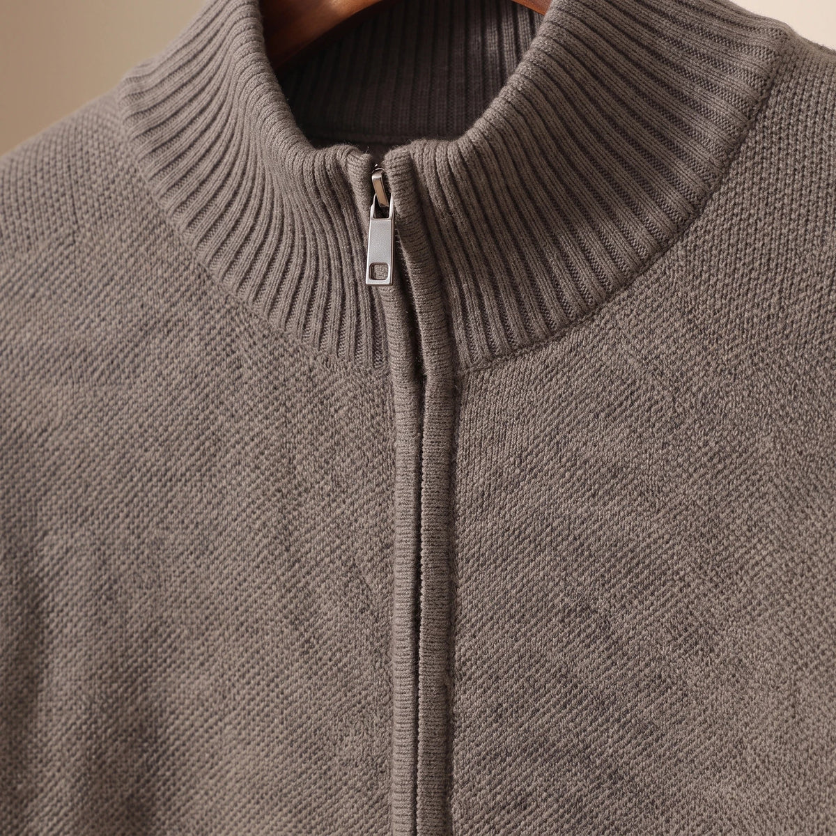 Men's Full Zip Sweater Casual Fit Long Sleeve Stand Collar Layering