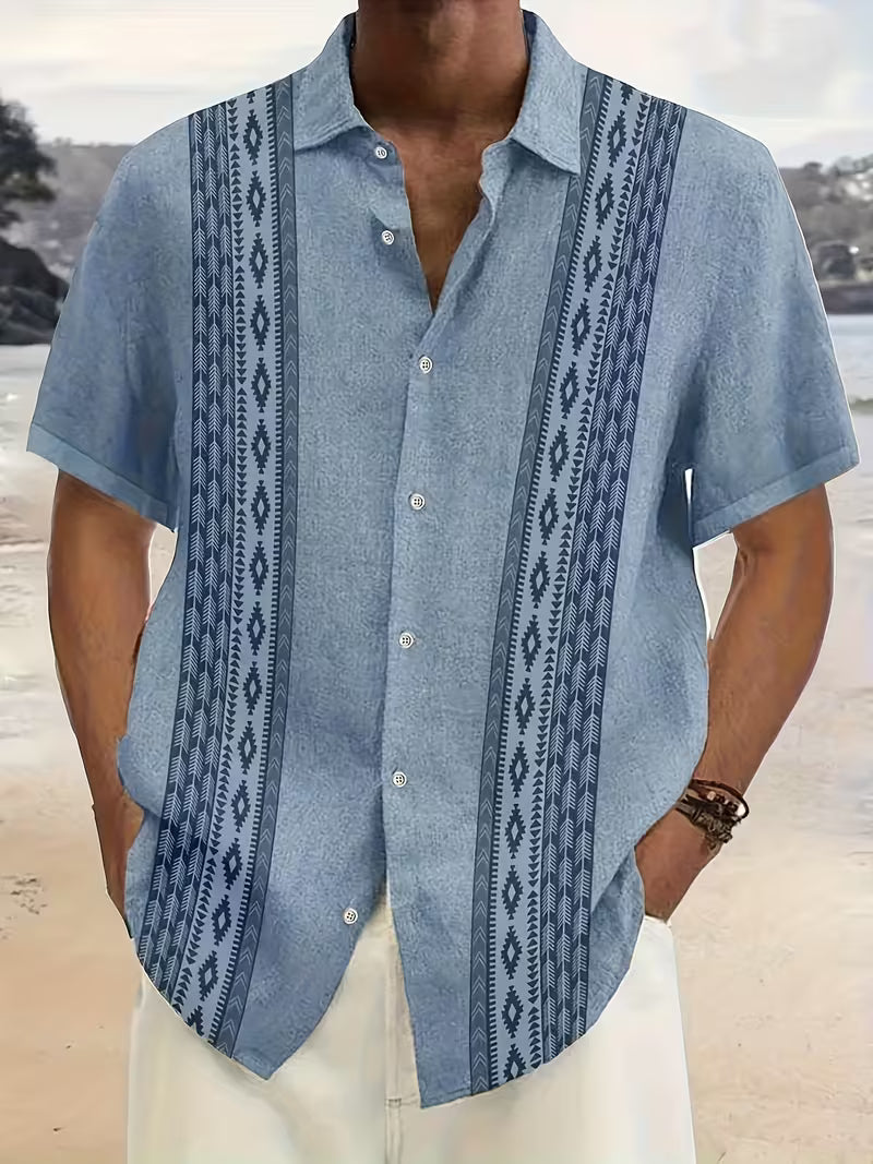 Men’s Stylish Geometric Print Camp Shirt | Casual Top