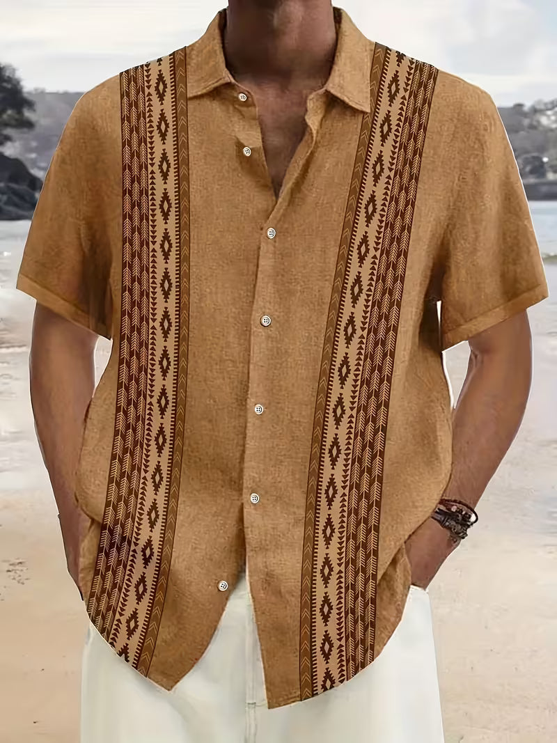 Men’s Stylish Geometric Print Camp Shirt | Casual Top