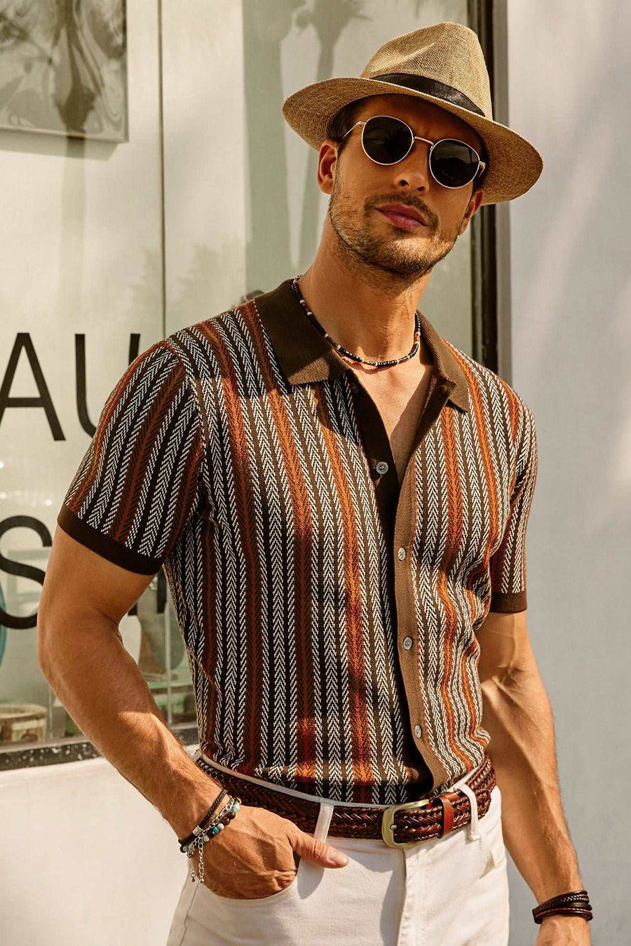 Men's Striped Polo Shirt Short Sleeves Casual | Stylish