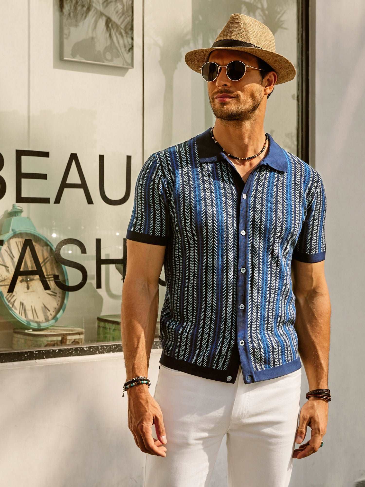 Men's Striped Polo Shirt Short Sleeves Casual | Stylish