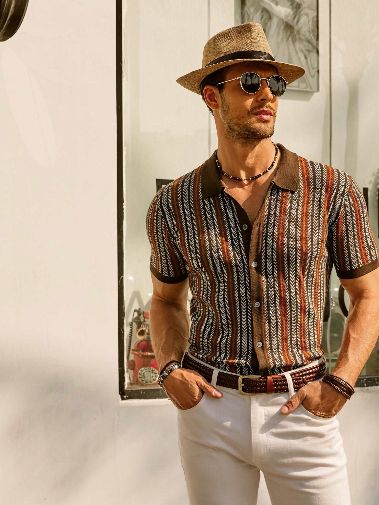 Men's Striped Polo Shirt Short Sleeves Casual | Stylish