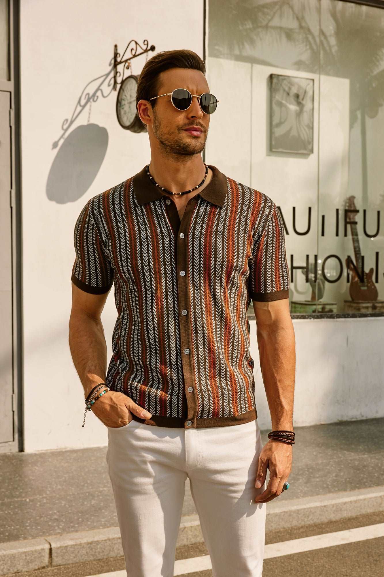 Men's Striped Polo Shirt Short Sleeves Casual | Stylish
