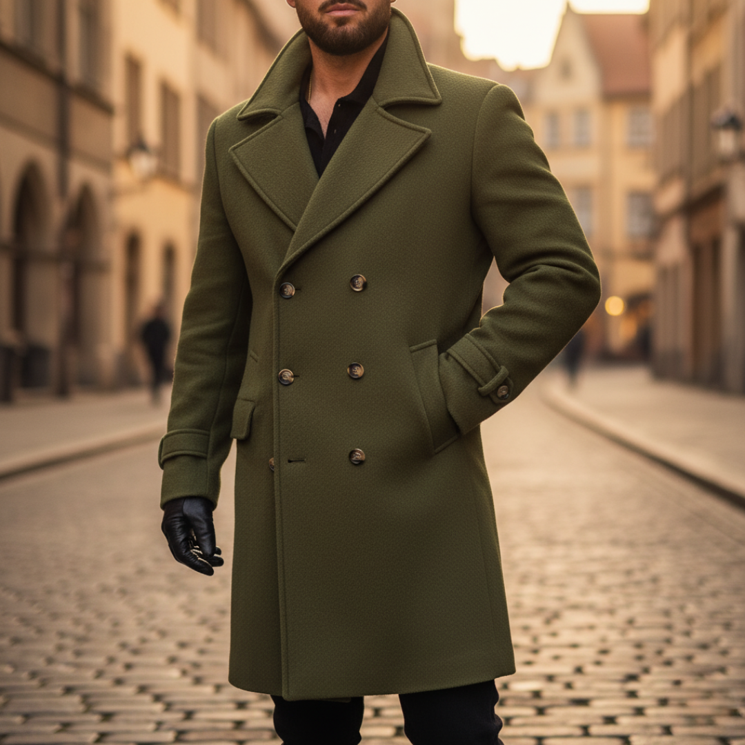 Men's Classic Overcoat Tailored Fit Notched Collar Double-Breasted Formal
