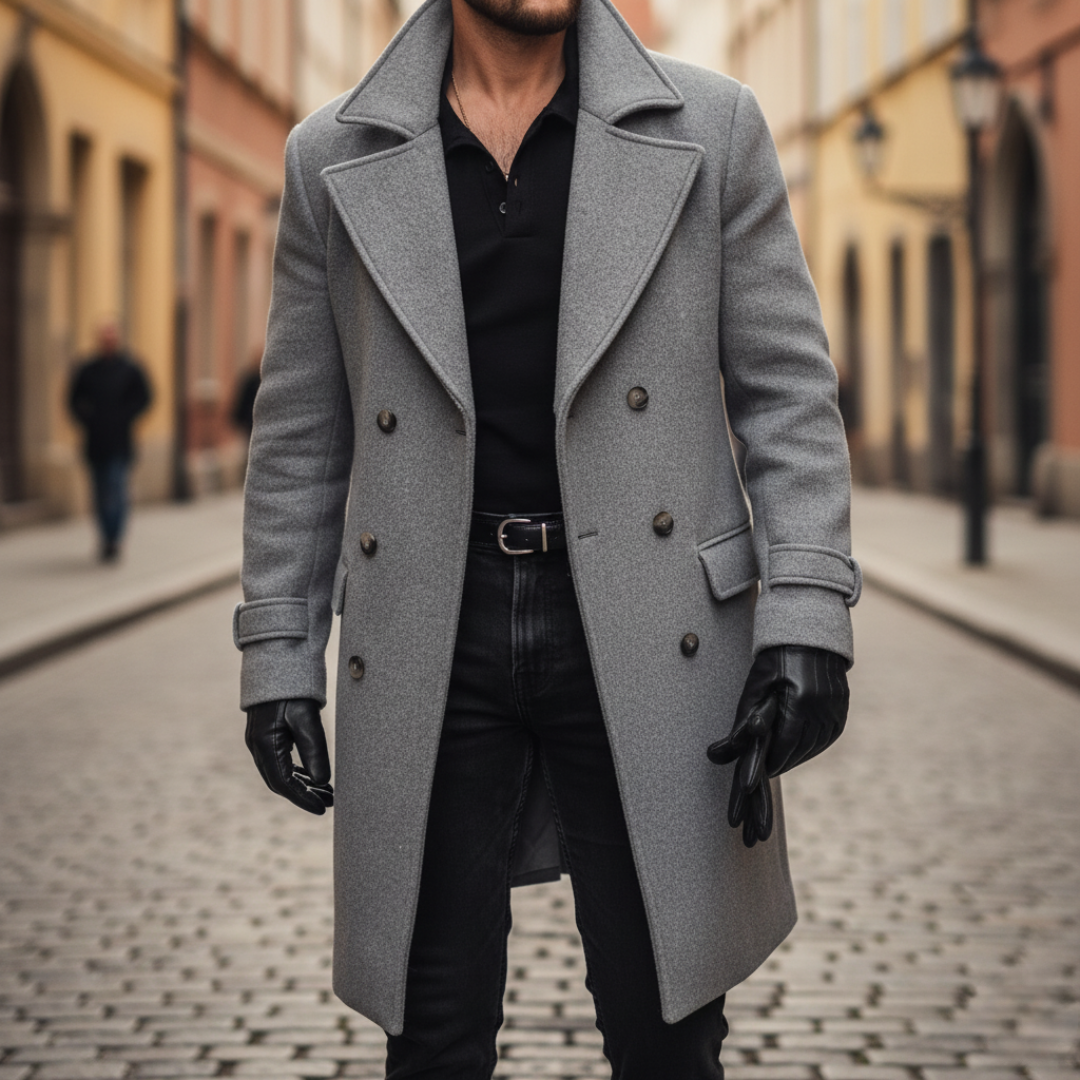 Men's Classic Overcoat Tailored Fit Notched Collar Double-Breasted Formal