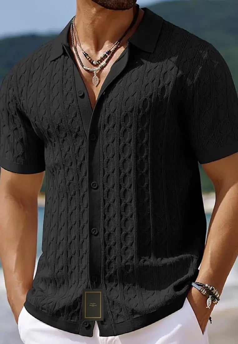 Men’s Casual Short Sleeve Shirt | Structured Knit Design