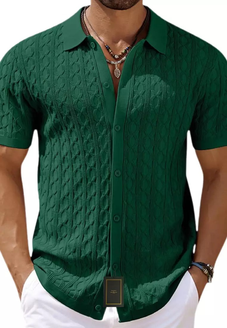 Men’s Casual Short Sleeve Shirt | Structured Knit Design