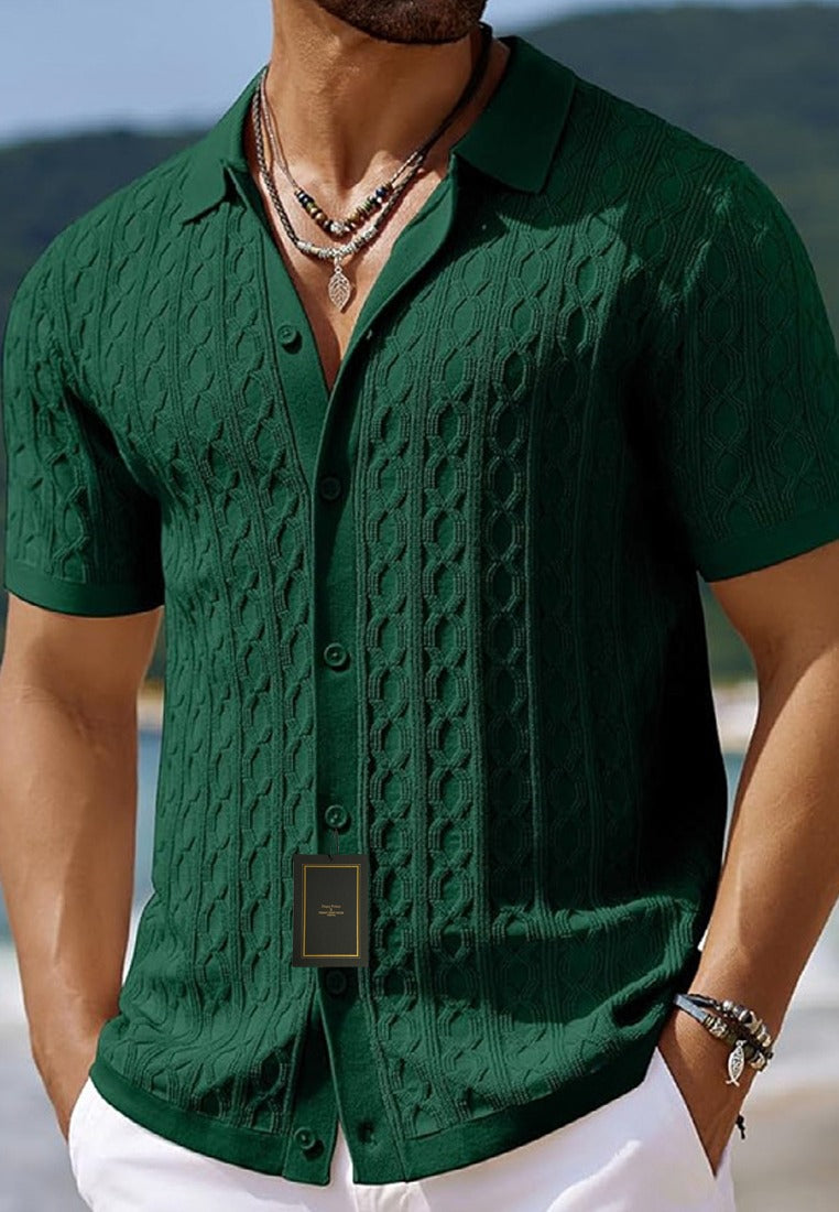 Men’s Casual Short Sleeve Shirt | Structured Knit Design