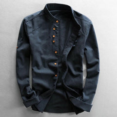 Men's Casual Stand Collar Shirt Relaxed Fit Long Sleeve Versatile Everyday