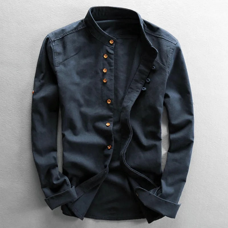 Men's Casual Stand Collar Shirt Relaxed Fit Long Sleeve Versatile Everyday
