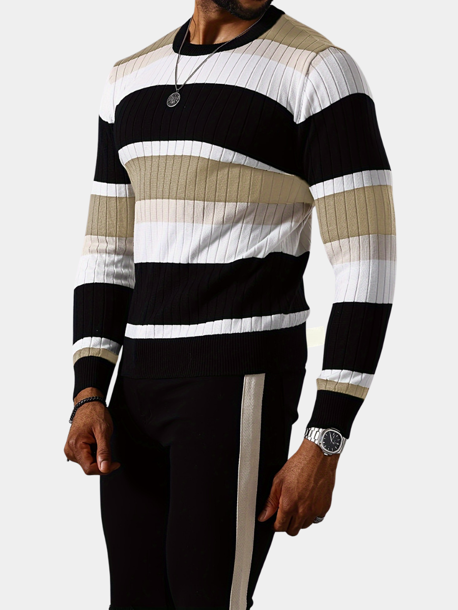 Men's Colorblock Rib-Knit Sweater Relaxed Fit Long Sleeve Casual Layering