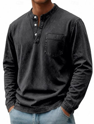Men's Garment Washed Shirt Relaxed Fit Short Sleeve Classic Collar Casual Wear