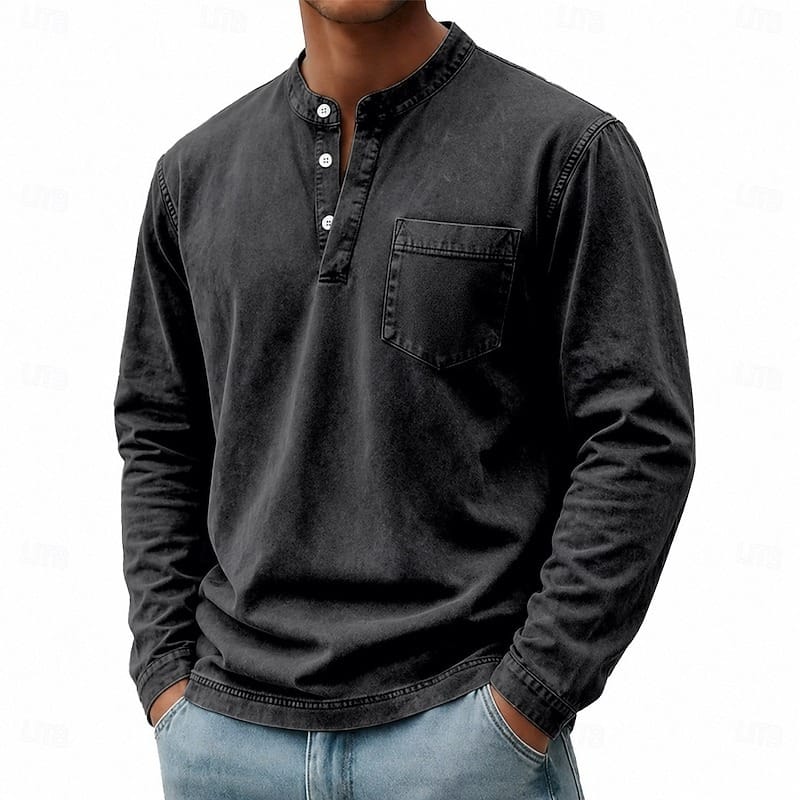 Men's Garment Washed Shirt Relaxed Fit Short Sleeve Classic Collar Casual Wear