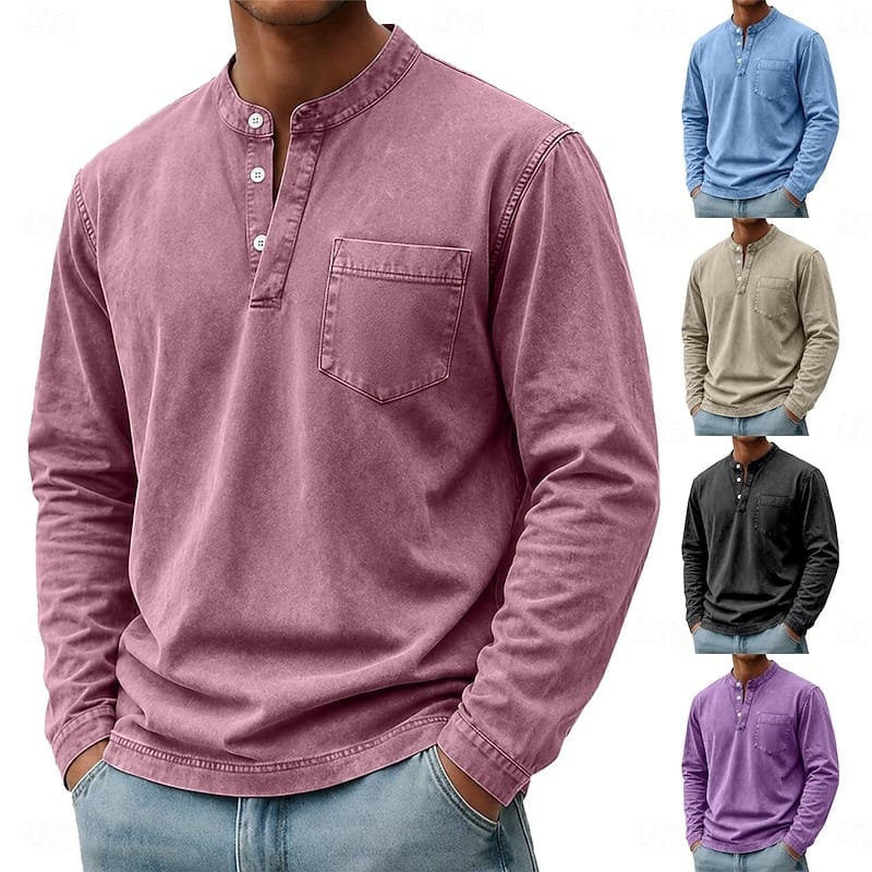 Men's Garment Washed Shirt Relaxed Fit Short Sleeve Classic Collar Casual Wear