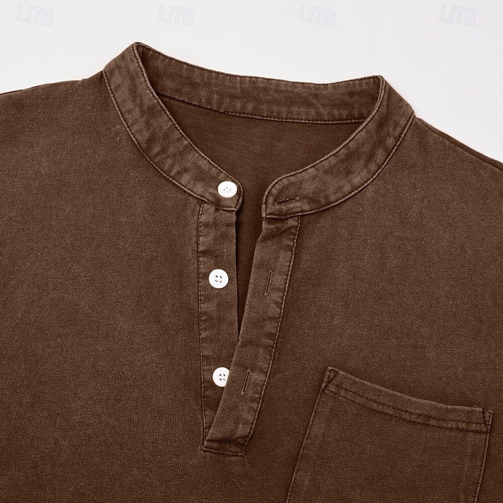 Men's Garment Washed Shirt Relaxed Fit Short Sleeve Classic Collar Casual Wear