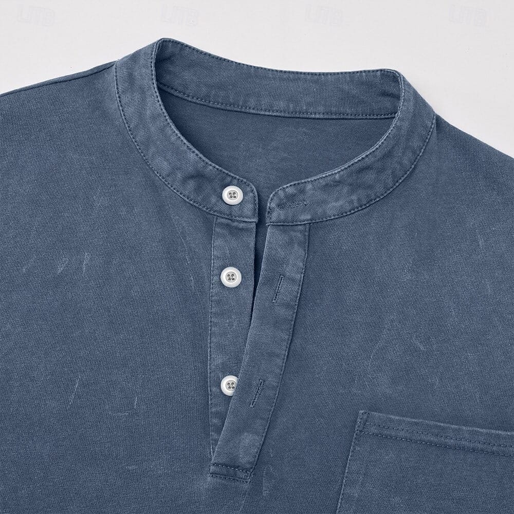 Men's Garment Washed Shirt Relaxed Fit Short Sleeve Classic Collar Casual Wear