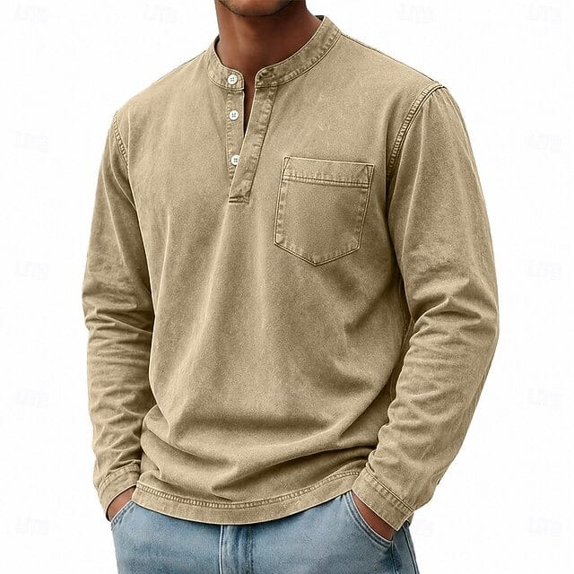 Men's Garment Washed Shirt Relaxed Fit Short Sleeve Classic Collar Casual Wear