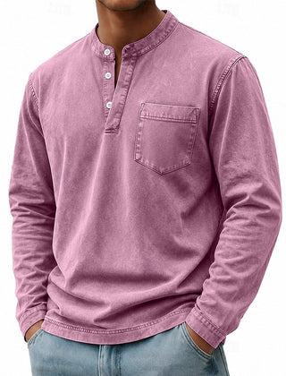 Men's Garment Washed Shirt Relaxed Fit Short Sleeve Classic Collar Casual Wear