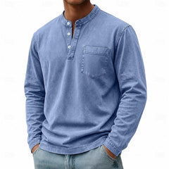 Men's Garment Washed Shirt Relaxed Fit Short Sleeve Classic Collar Casual Wear