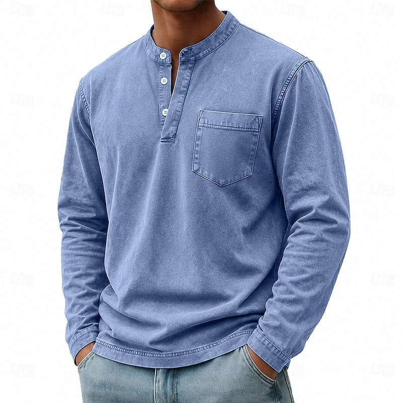 Men's Garment Washed Shirt Relaxed Fit Short Sleeve Classic Collar Casual Wear