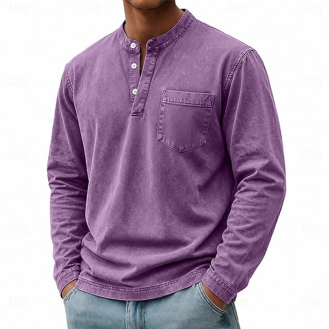 Men's Garment Washed Shirt Relaxed Fit Short Sleeve Classic Collar Casual Wear