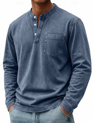 Men's Garment Washed Shirt Relaxed Fit Short Sleeve Classic Collar Casual Wear