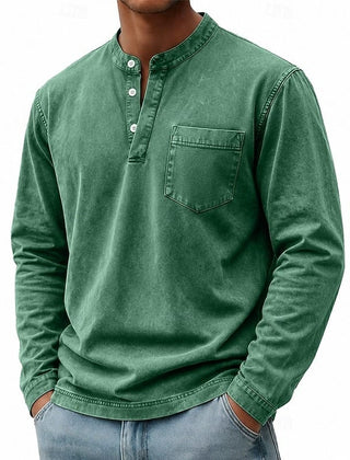 Men's Garment Washed Shirt Relaxed Fit Short Sleeve Classic Collar Casual Wear