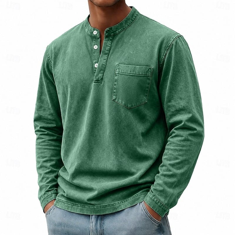 Men's Garment Washed Shirt Relaxed Fit Short Sleeve Classic Collar Casual Wear