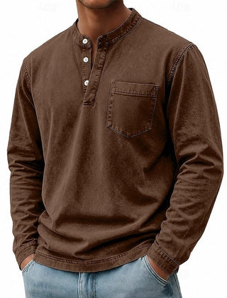 Men's Garment Washed Shirt Relaxed Fit Short Sleeve Classic Collar Casual Wear