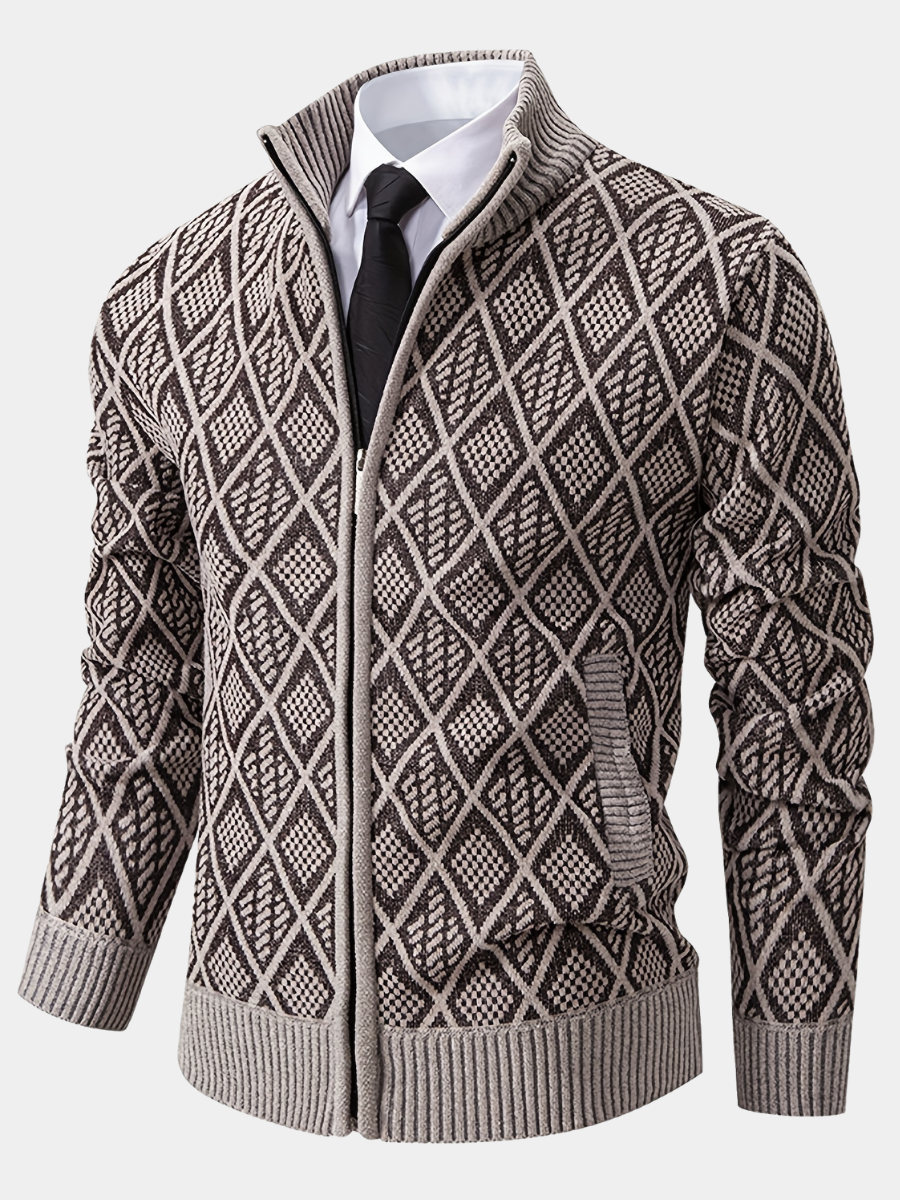 Men's Geometric Knit Cardigan Open Front Long Sleeve Casual Layering