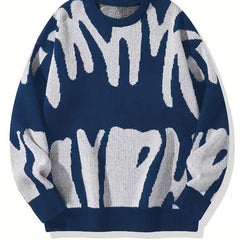 Men's Letter Knit Sweater Classic Fit Long Sleeve Crew Neck Casual Everyday