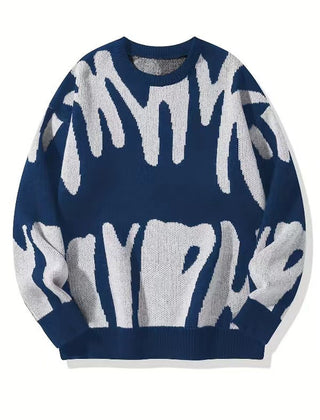 Men's Letter Knit Sweater Classic Fit Long Sleeve Crew Neck Casual Everyday