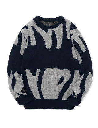 Men's Letter Knit Sweater Classic Fit Long Sleeve Crew Neck Casual Everyday