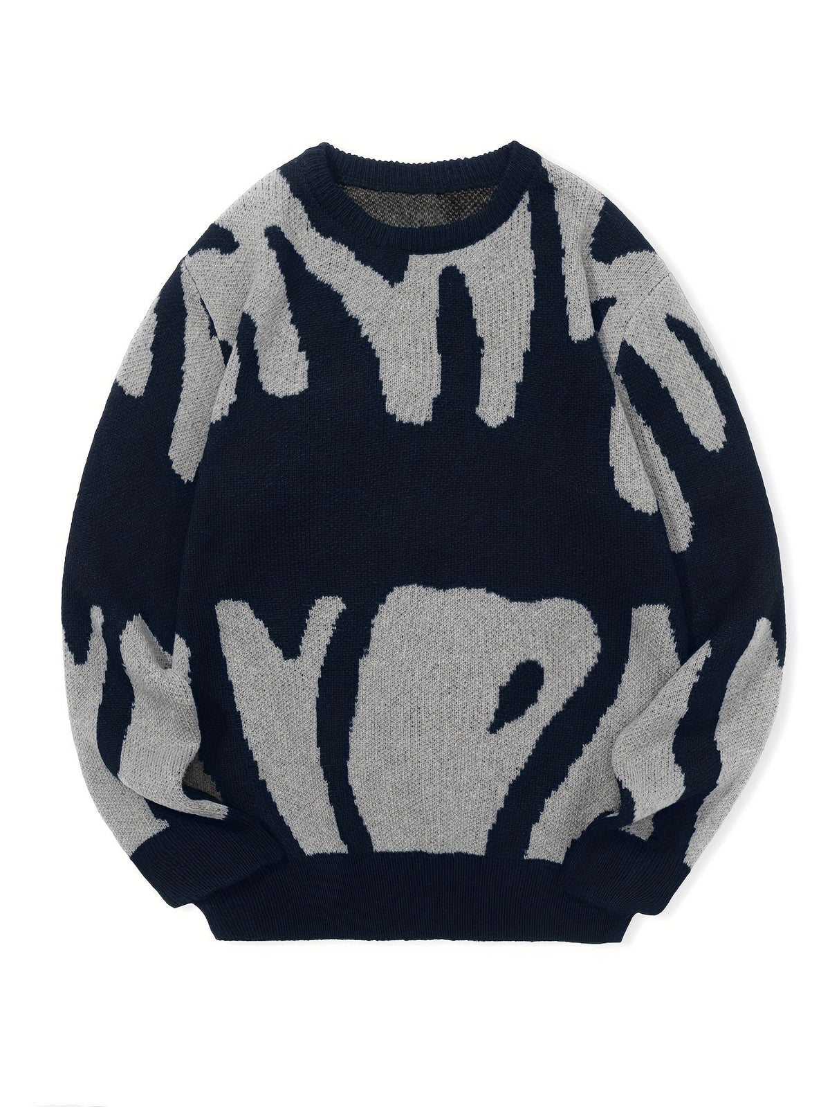 Men's Letter Knit Sweater Classic Fit Long Sleeve Crew Neck Casual Everyday