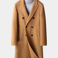 Men's Mid-Length Lapel Coat Tailored Fit Classic Style Button Closure Casual
