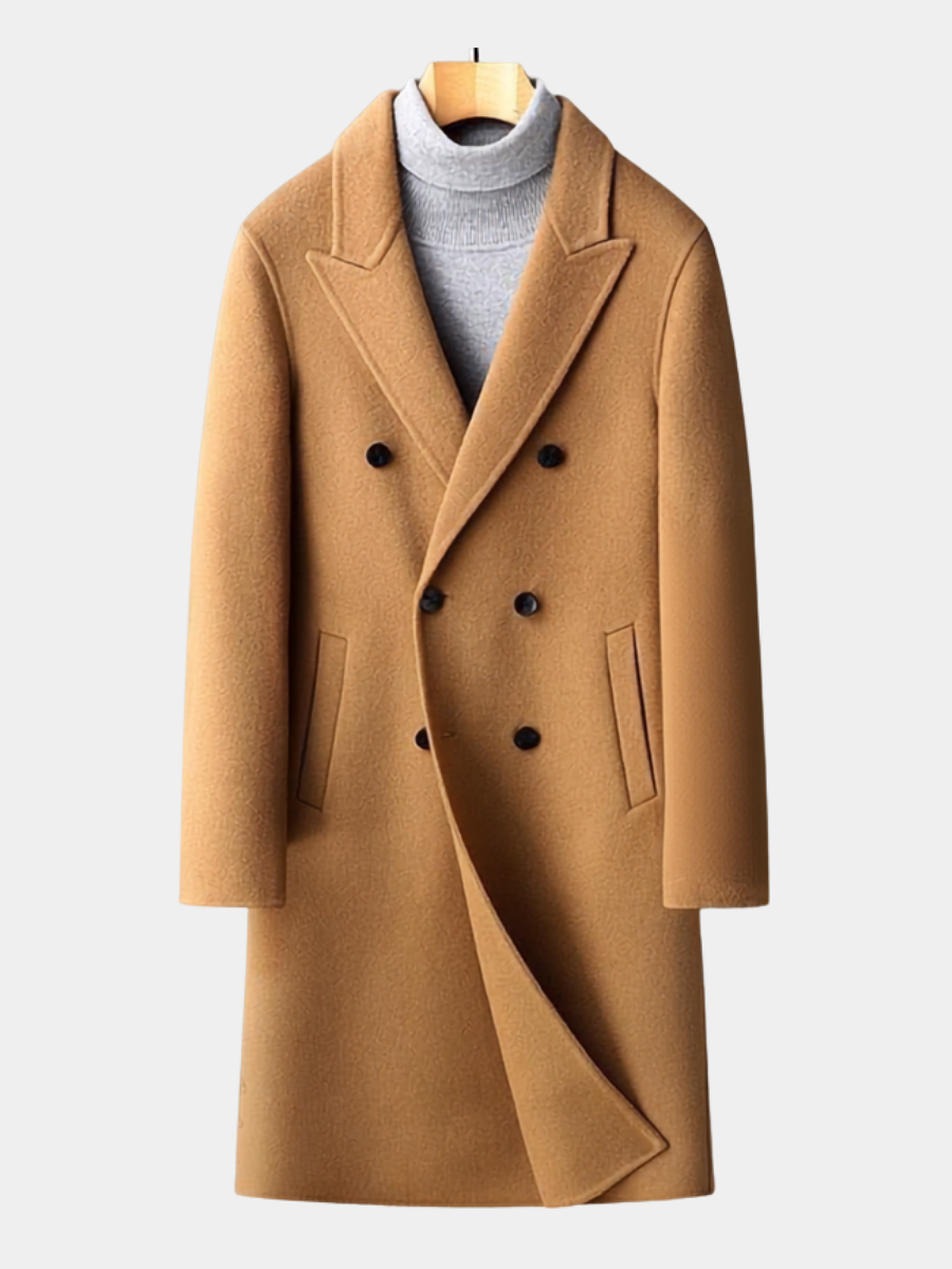 Men's Mid-Length Lapel Coat Tailored Fit Classic Style Button Closure Casual