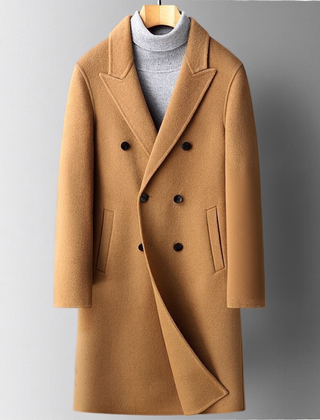 Men's Mid-Length Lapel Coat Tailored Fit Classic Style Button Closure Casual