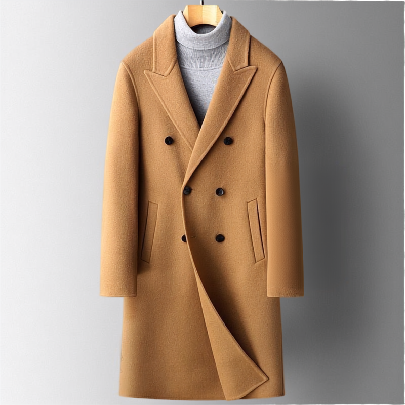 Men's Mid-Length Lapel Coat Tailored Fit Classic Style Button Closure Casual