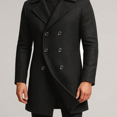 Men's Mid-Length Lapel Coat Tailored Fit Classic Style Button Closure Casual