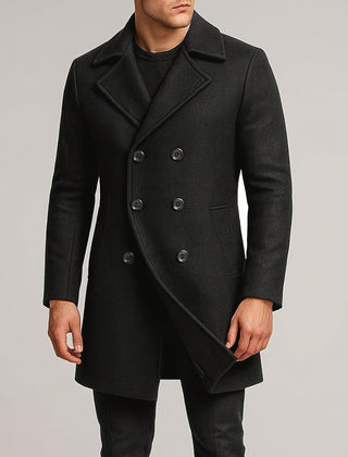 Men's Mid-Length Lapel Coat Tailored Fit Classic Style Button Closure Casual