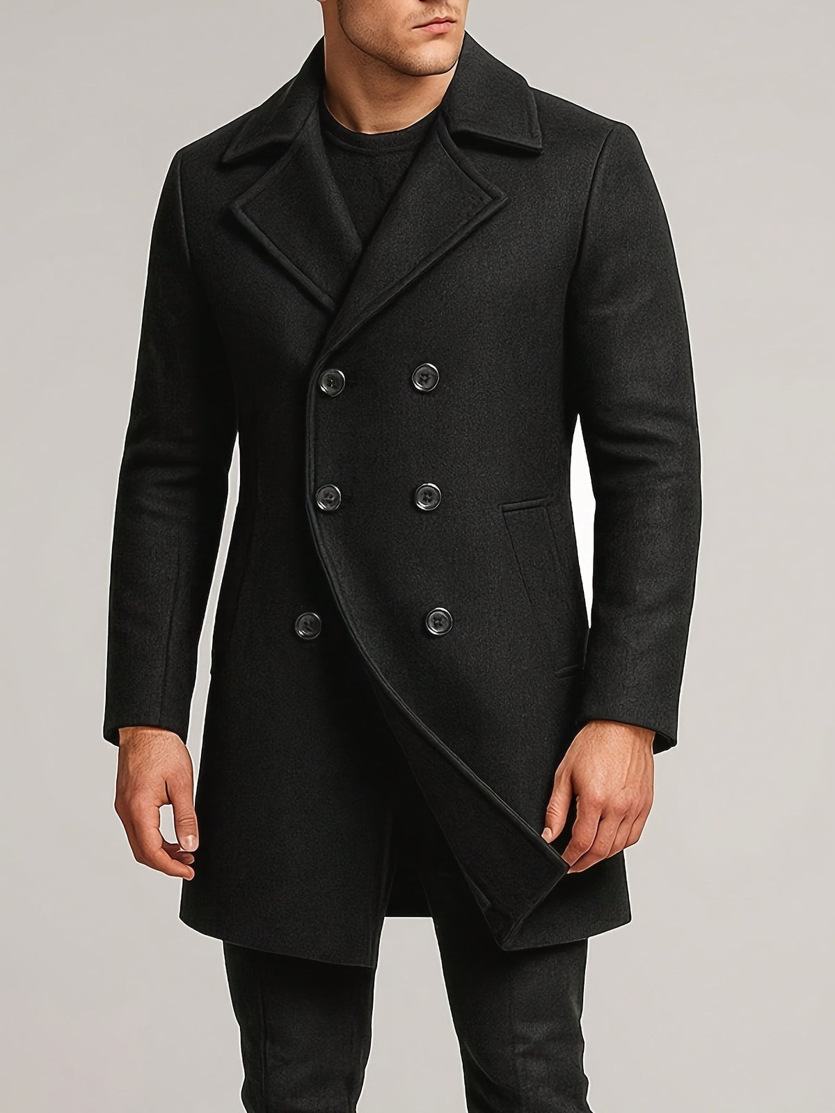 Men's Mid-Length Lapel Coat Tailored Fit Classic Style Button Closure Casual