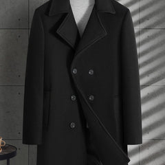 Men's Mid-Length Lapel Coat Tailored Fit Classic Style Button Closure Casual