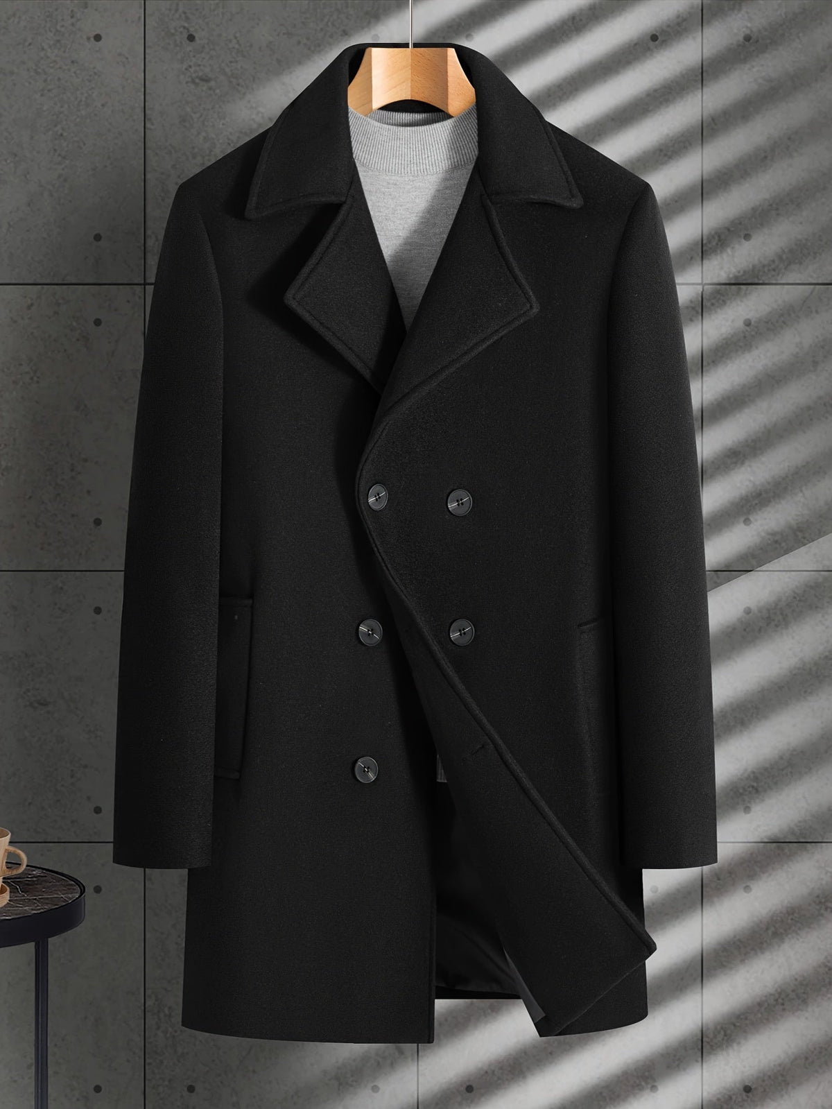 Men's Mid-Length Lapel Coat Tailored Fit Classic Style Button Closure Casual